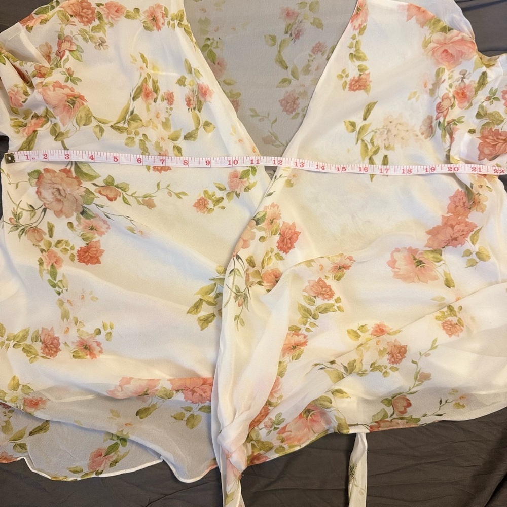 Zara Cream Floral Tie-Front Blouse - Picture 11 of 12
